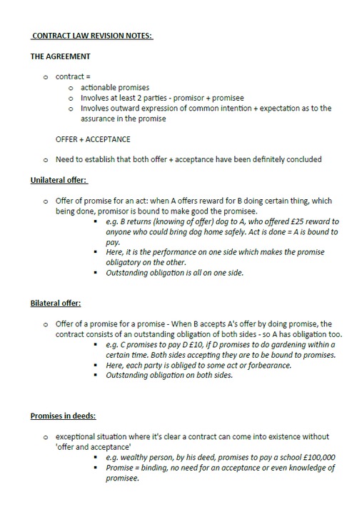 Product picture Contrct Law revision notes 